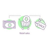 Retail sales concept icon. Discounts idea thin line illustration. Special offers. Shopping. Doing purchases. Vector isolated outline drawing