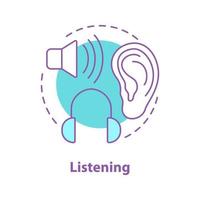 Listening concept icon. Auditory perception idea thin line illustration. Hearing. Listening to music. Vector isolated outline drawing