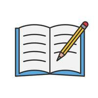 Copybook with pencil color icon. Taking notes. Notepad. Isolated vector illustration