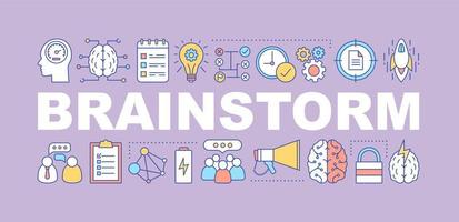 Brainstorm word concepts banner. Thinking process. Strategy development. Isolated lettering typography idea with linear icons. Solution searching. Ideas generation. Vector outline illustration