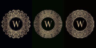 Collection of logo initial W with luxury mandala ornament frame vector