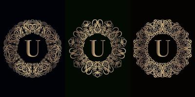 Collection of logo initial U with luxury mandala ornament frame vector