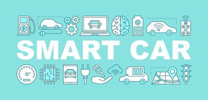 Smart car word concepts banner. Artificial intelligence auto. Autonomous automobile. Self driving car. Isolated lettering typography idea with linear icons. Vector outline illustration