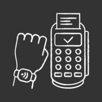 icono de tiza de reloj inteligente nfc. terminal de pago de comunicación de campo cercano. reloj de pulsera inteligente. pago sin contacto con reloj inteligente nfc. ilustración de pizarra de vector aislado