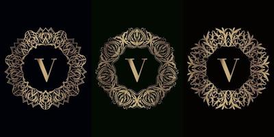 colección de logotipo v inicial con marco de adorno de mandala de lujo vector