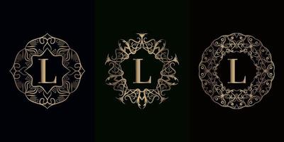 Collection of logo initial L with luxury mandala ornament frame vector