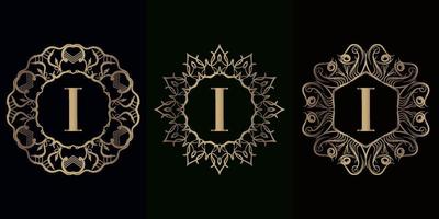 Collection of logo initial I with luxury mandala ornament frame vector