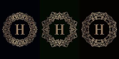 Collection of logo initial H with luxury mandala ornament frame vector