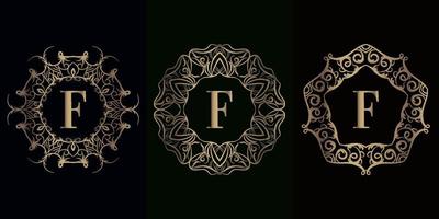 Collection of logo initial F with luxury mandala ornament frame vector