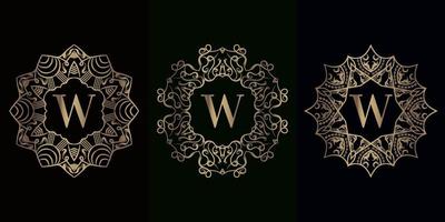 Collection of logo initial W with luxury mandala ornament frame vector