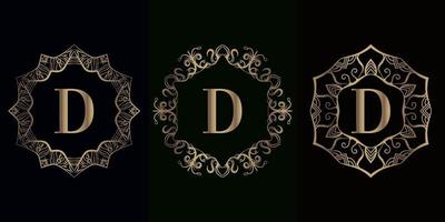 Collection of logo initial D with luxury mandala ornament frame vector
