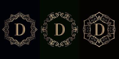 Collection of logo initial D with luxury mandala ornament frame vector