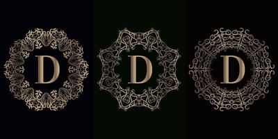 colección de logotipo inicial d con marco de adorno de mandala de lujo vector