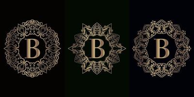 Collection of logo initial B with luxury mandala ornament or flower vector