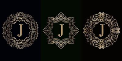 Collection of logo initial J with luxury mandala ornament frame vector