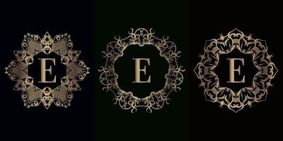 Collection of logo initial E with luxury mandala ornament frame vector