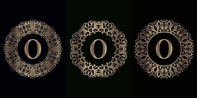 Collection of logo initial O with luxury mandala ornament frame vector