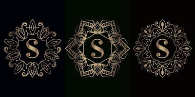 Collection of logo initial S with luxury mandala ornament frame vector