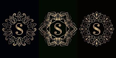 Collection of logo initial S with luxury mandala ornament frame vector