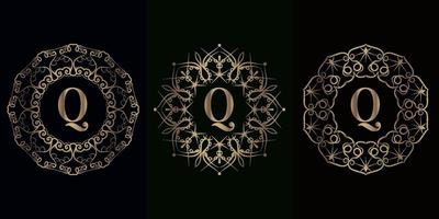 Collection of logo initial Q with luxury mandala ornament frame vector