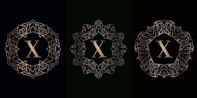 colección de logo inicial x con marco de adorno de mandala de lujo vector