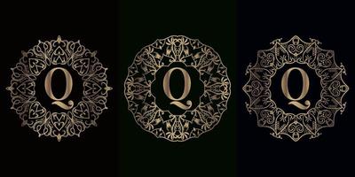 Collection of logo initial Q with luxury mandala ornament frame vector