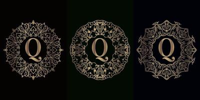 Collection of logo initial Q with luxury mandala ornament frame vector