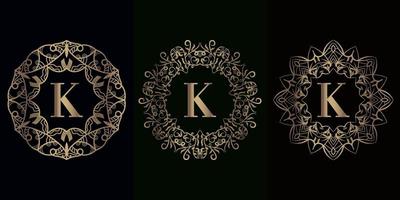 colección de logotipo inicial k con marco de adorno de mandala de lujo vector