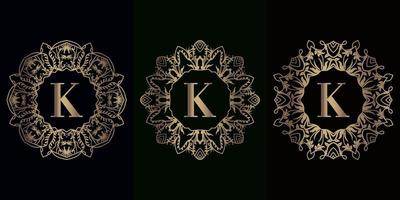 Collection of logo initial K with luxury mandala ornament frame vector