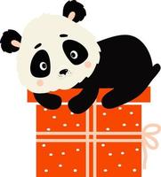 Cute panda on box with gift.  Vector illustration. Baby animals character for nursery, design, decoration and postcards