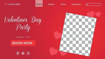 Valentine's day party web landing page with beautiful hearts vector