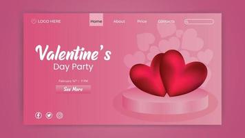 Valentine's day party web landing page with beautiful hearts vector