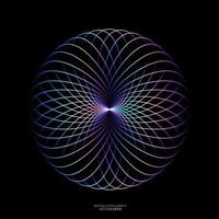 Abstract colorful spectrum light lines weaving pattern in circle shape isolated on black background. Vector illustration in concept technology, science, music, modern.
