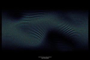 Partículas de puntos abstractos que fluyen luz verde azul ondulada aislada sobre fondo negro. elementos de diseño de ilustración vectorial en concepto de tecnología, energía, ciencia, música.