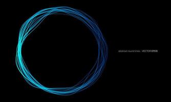 Vector abstract wavy circles lines round frame blue color isolated on black background. Technology modern concept