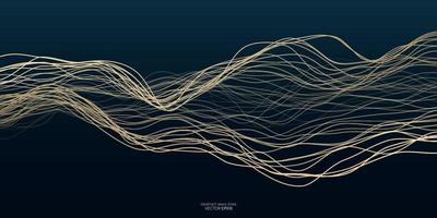 Vector gold wave lines isolated on dark teal blue gradient background in concept luxury, music, technology.
