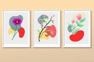 Set of Minimalist postcard nature leaves, abstract shapes. Vector illustration in flat cartoon style. Design good for banners, web poster, flyers and brochures, greeting cards and covers