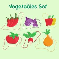conjunto de verduras tomates, cebolla, chile y otras verduras para el diseño de elementos vector