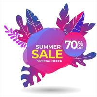 Vector poster with tropical leaves and text Summer Sale on Shape Gradient Color Style.Sale banner template design, Flash sale special offer set and discount . - Vector