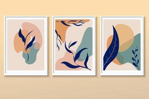 Set of Minimalist postcard nature leaves, abstract shapes. Vector illustration in flat cartoon style. Design good for banners, web poster, flyers and brochures, greeting cards and covers