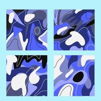 Set of four abstract backgrounds. Hand drawn various shapes and blue colors. Modern patchwork illustration in vector. can make background and invitation vector