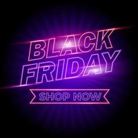 Black Friday neon sign purple color. Web banner, logo, emblem and label. Neon sign, bright signboard, light banner. vector