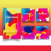 Vector set of abstract memphis style retro background with multicolored simple geometric shapes and copy space frame