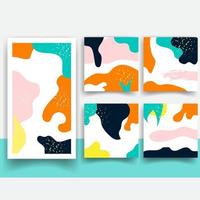 Vector set of abstract memphis style retro background with multicolored simple geometric shapes and copy space frame