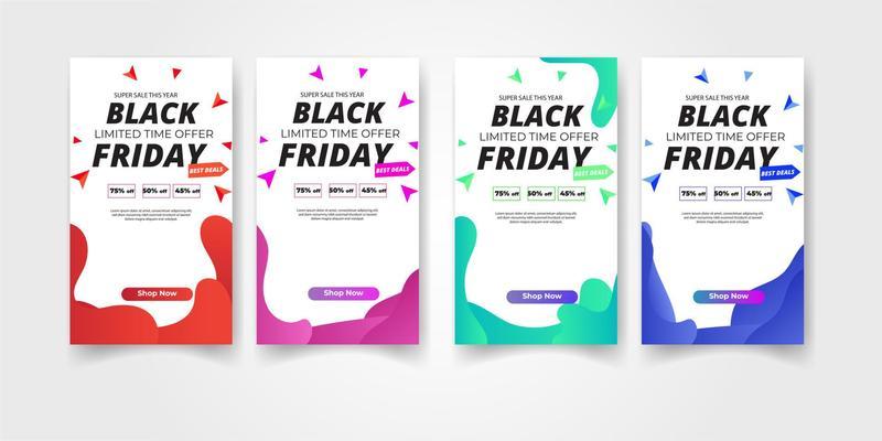 Vector set of abstract backgrounds with copy space for text - bright vibrant banners, posters, cover design templates, social media stories wallpapers withBlack friday wave liquid