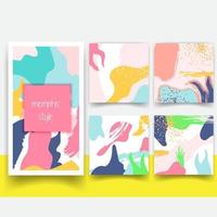 Vector set of abstract memphis style retro background with multicolored simple geometric shapes and copy space frame