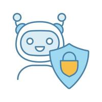 Secured chatbot color icon. Confidential bot dialog. Virtual support service. Chat bot with shield and padlock. Isolated vector illustration