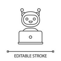 Chatbot linear icon. Thin line illustration. Chat bot. Artificial conversational entity. Virtual assistant. Artificial intelligence. Contour symbol. Vector isolated outline drawing. Editable stroke