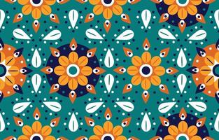 arte de motivos florales étnicos. patrón impecable en bordado tribal, folclórico, hermoso fondo verde. estampado de adornos de arte geométrico azteca.diseño para alfombra, papel tapiz, ropa, envoltura, tela, cubierta vector