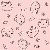 Cat cute cartoons pattern. cat paw on pink background. The seamless cute pattern in a girl, baby fashion hand draw cat doodle. Vector design for fashion, background, wrapping paper, wallpaper, card.